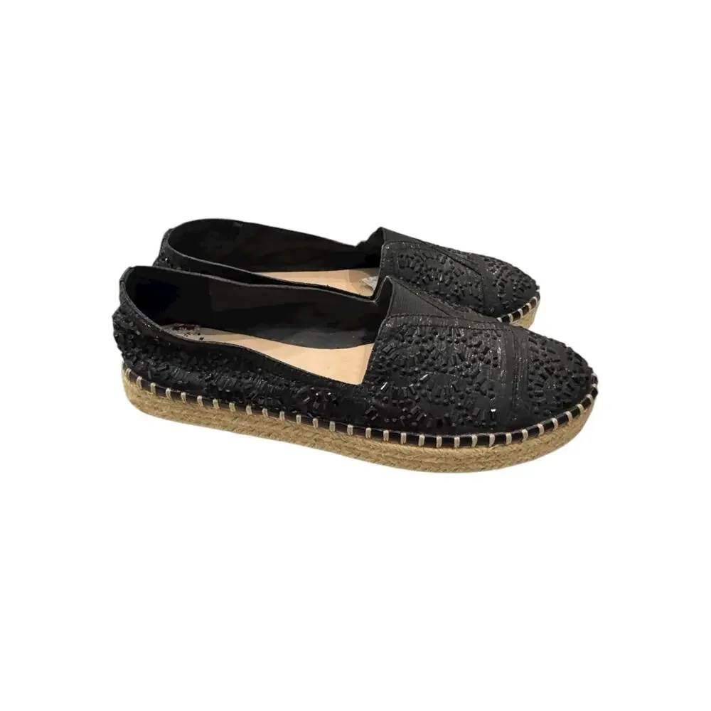 Gianni Bini Black Embellished Espadrille Flats Slip On Shoes 6.5M